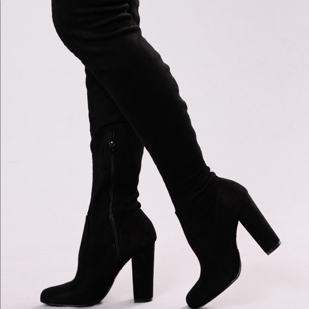 Black high heeled boots